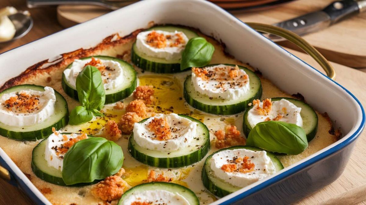 Un gratin d'été léger : concombre, chèvre et basilic