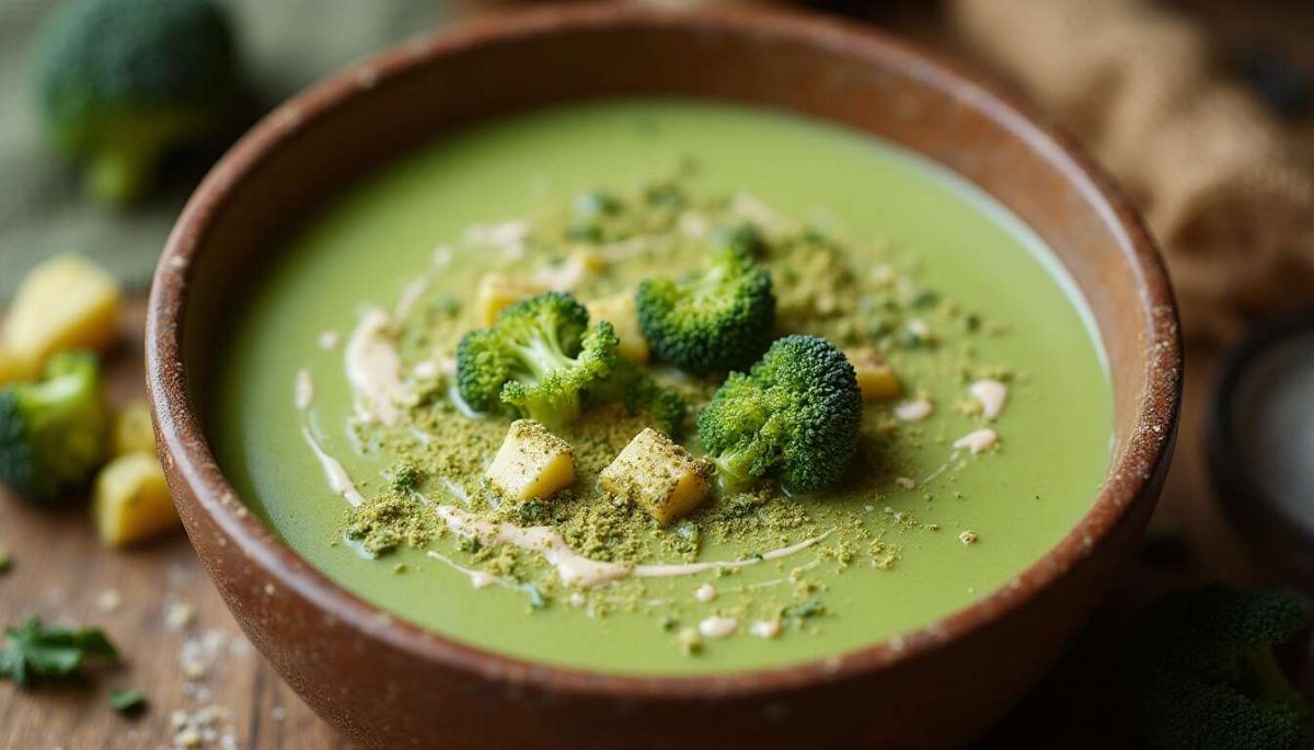 Savoureuse soupe brocoli-courgette au lait de coco