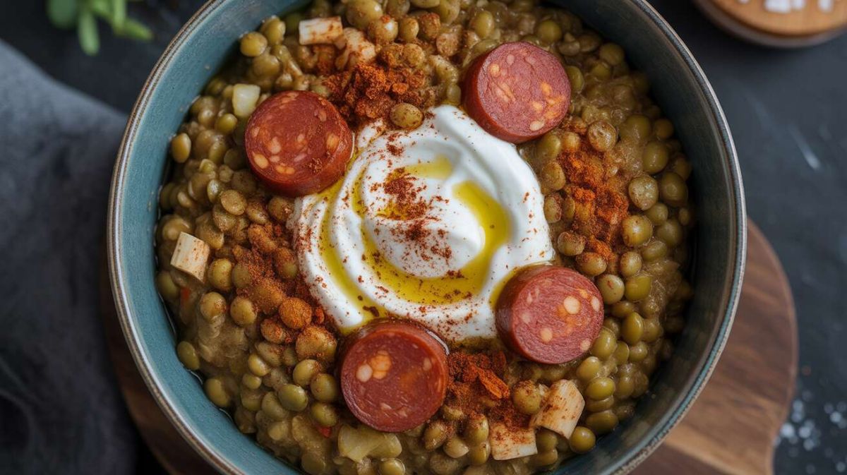 Bowl de lentilles, chorizo et sauce yaourt : un dîner express